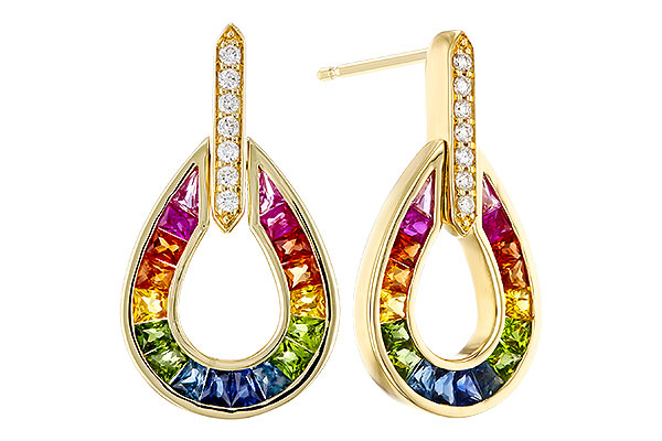 B329-75760: EARRINGS 1.18 MULTI-COLOR SAPP 1.25 TGW